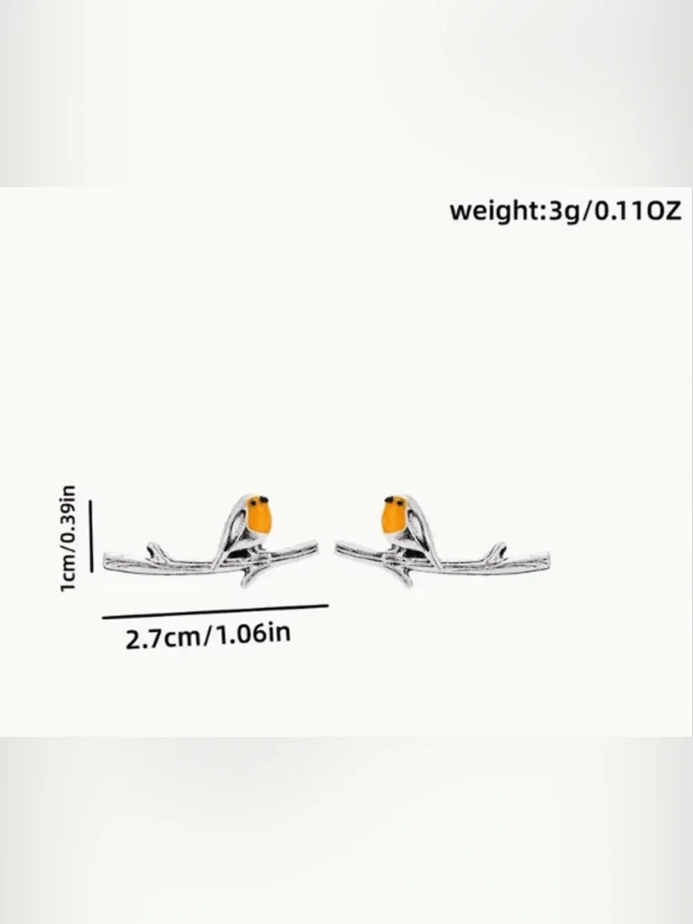 Silver Bird Stud Earrings with Yellow Accent - Pet Bird Design